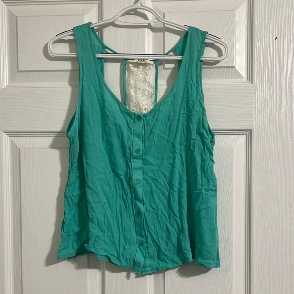 Iris Green Buttoned Relaxed Tank Top